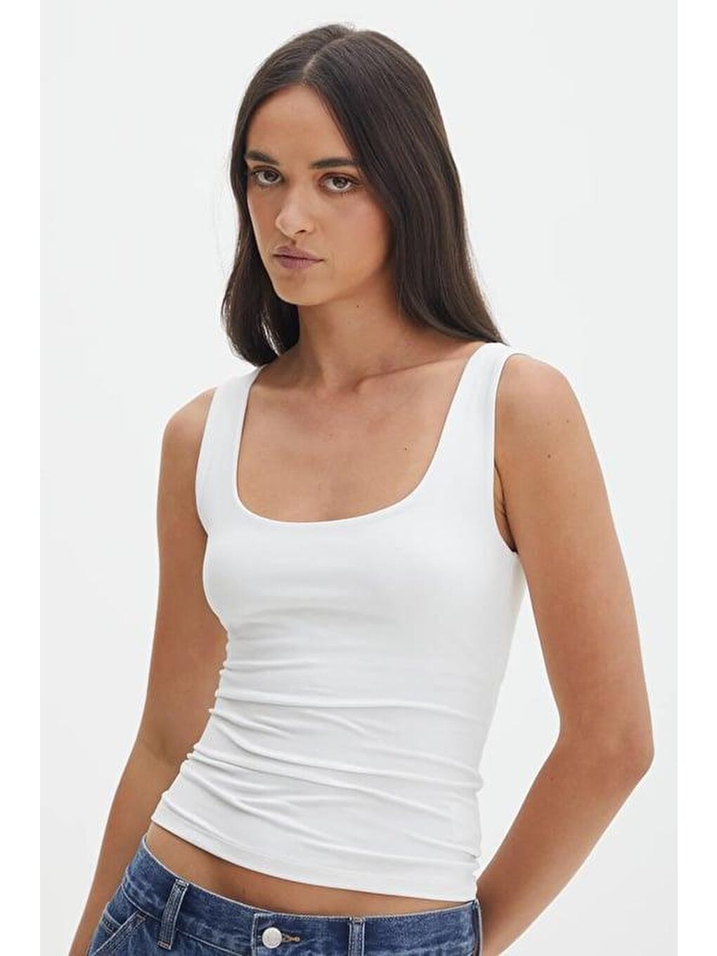 Ekru Kalın Askılı Kadın Bluz Mg1998