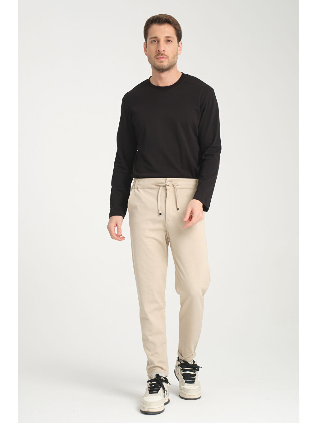 Bej Duble Paça Diyagonel Erkek Pantolon 3527-1