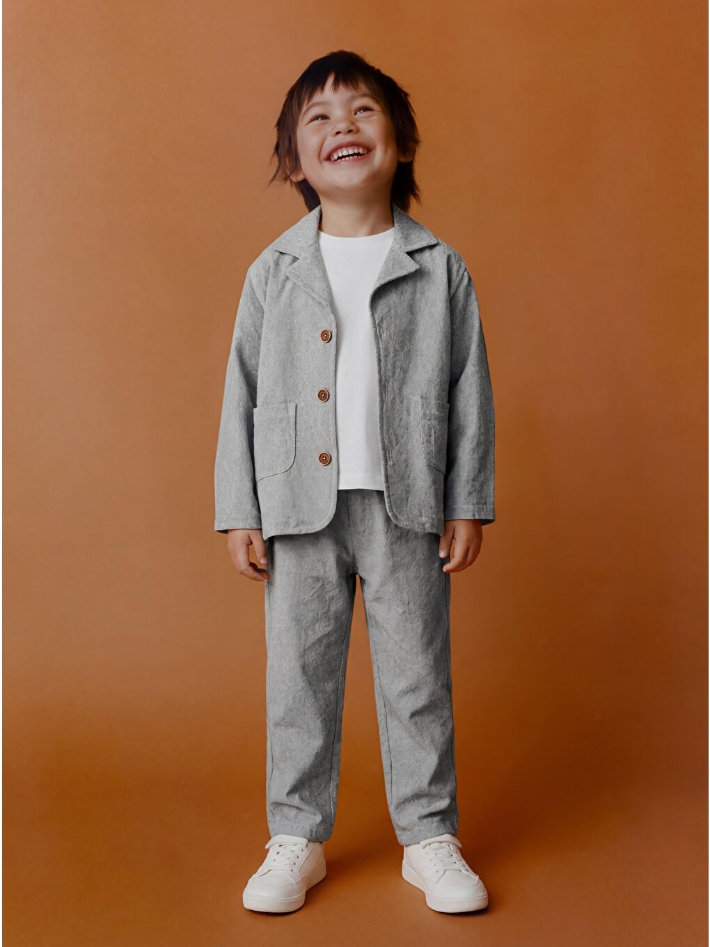 Erkek Çocuk Pamuklu Gri Klasik Ceket Takım - Blazer Ceket & Pantolon + 3'Lü T-Shirt Set-1