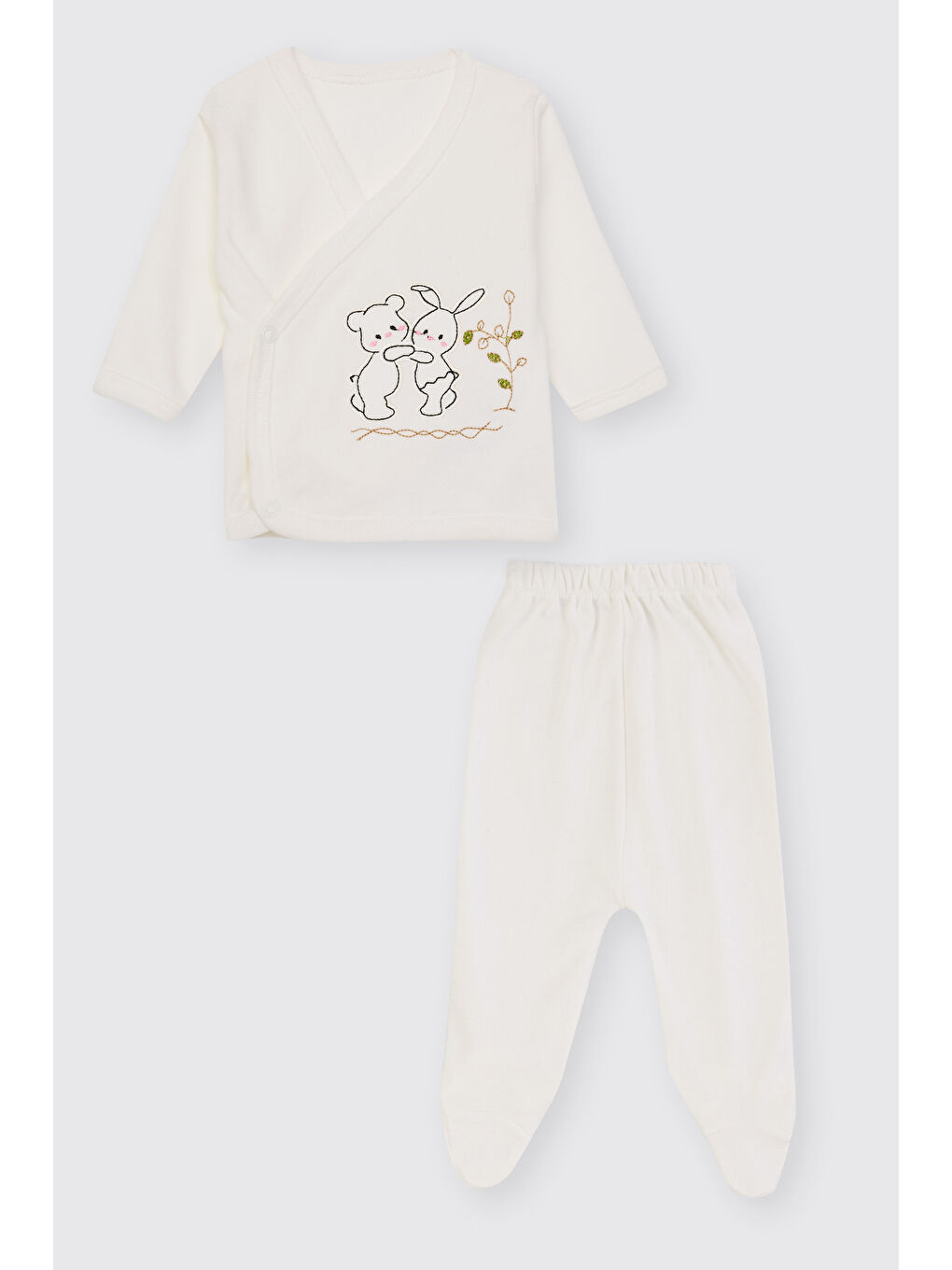 Yenidoğan Baykuş Detaylı Ekru 5'li Hastane Çıkış Seti-1