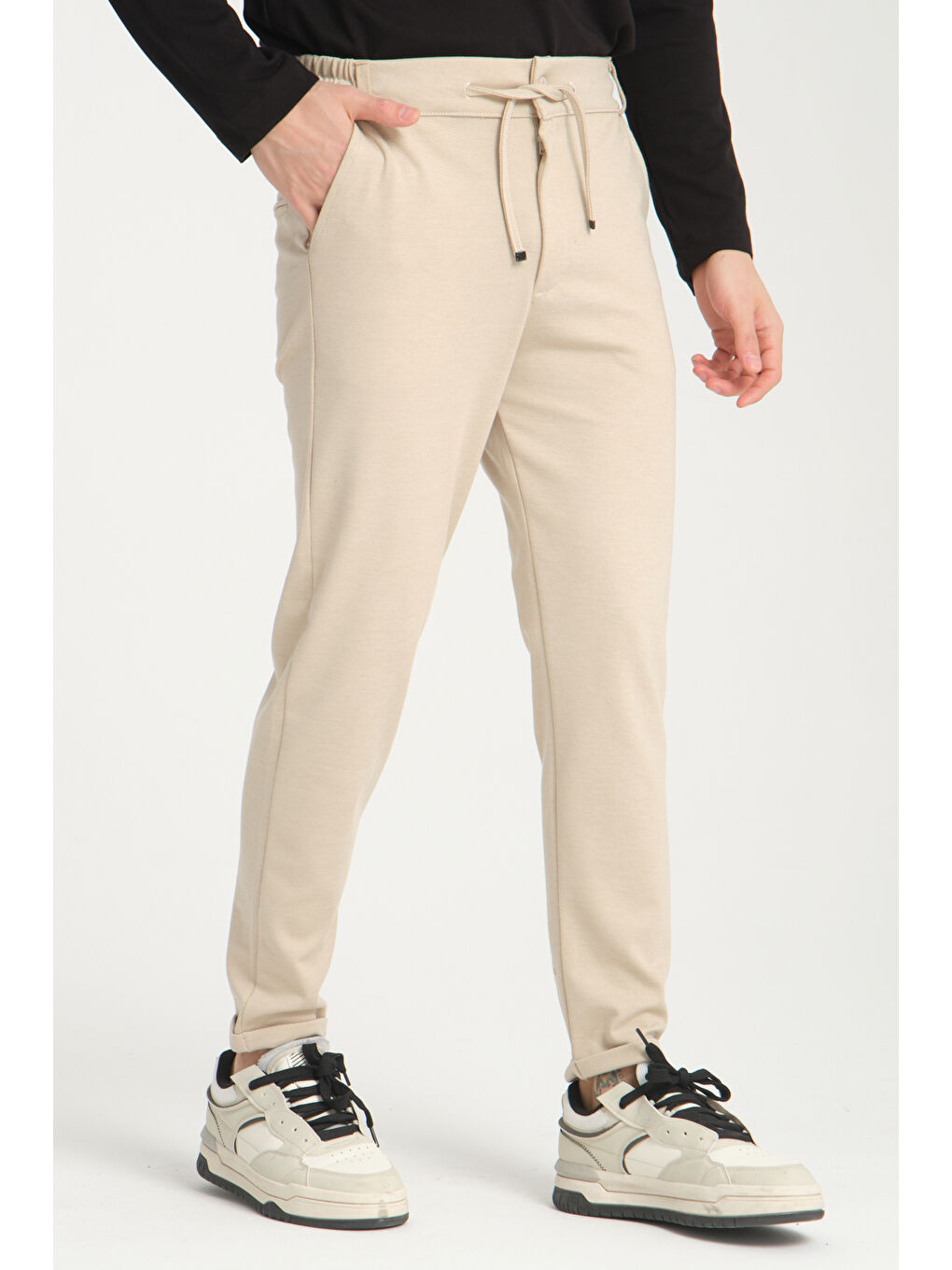 Bej Duble Paça Diyagonel Erkek Pantolon 3527-4