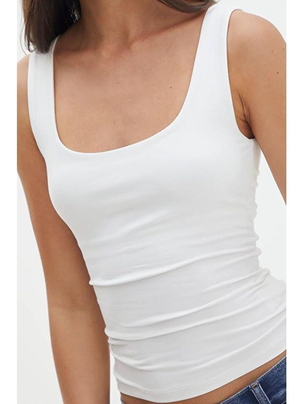 Ekru Kalın Askılı Kadın Bluz Mg1998-2