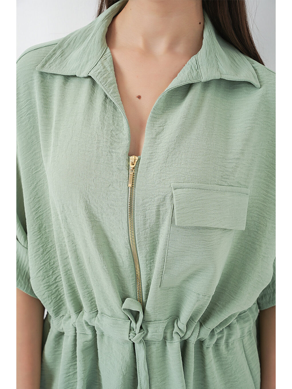 Yeşil Fermuarlı Kadın Gömlek 0721 - Mint-5