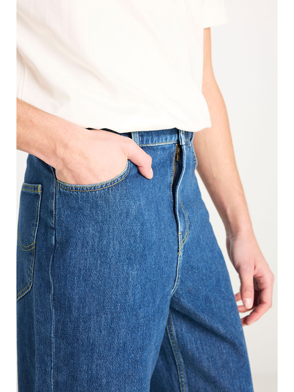 İndigo %100 Pamuk Asher Loose Fit Geniş Kesim Geniş Paça Mavi Jean Denim Pantolon-4