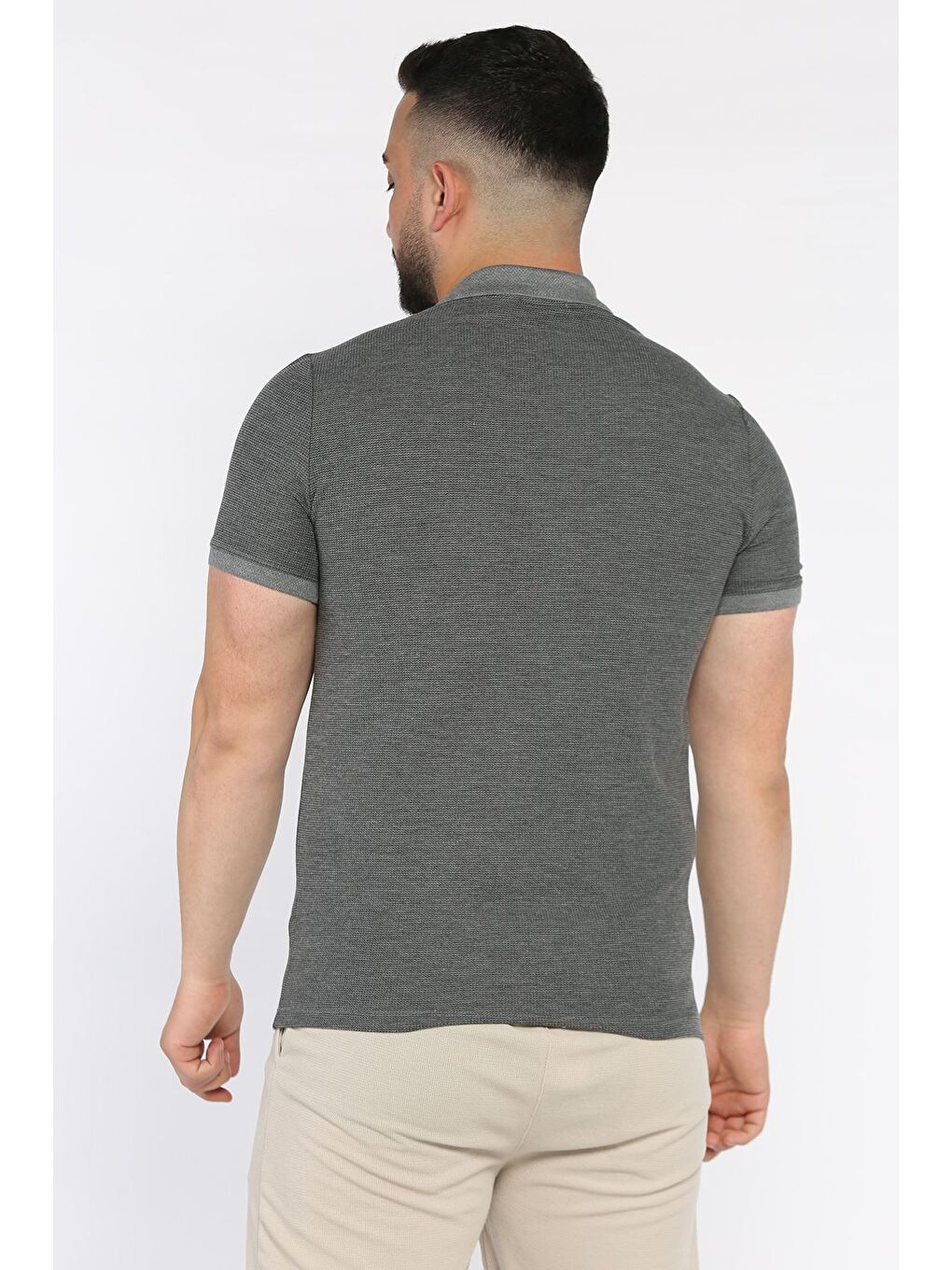 Antrasit Erkek Polo Yaka Yarım Düğmeli Tişört-2