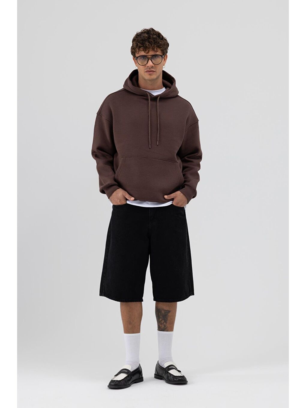 Kahverengi Basic Oversize Kapüşonlu Sweatshirt Kahve