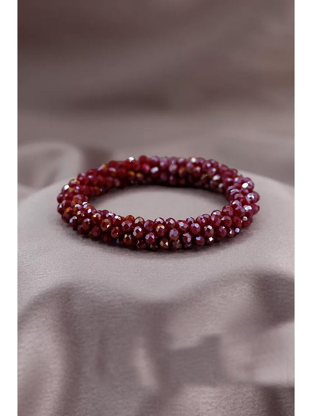 Bordo Kristal Taşlı Lastikli Saç Tokası-1