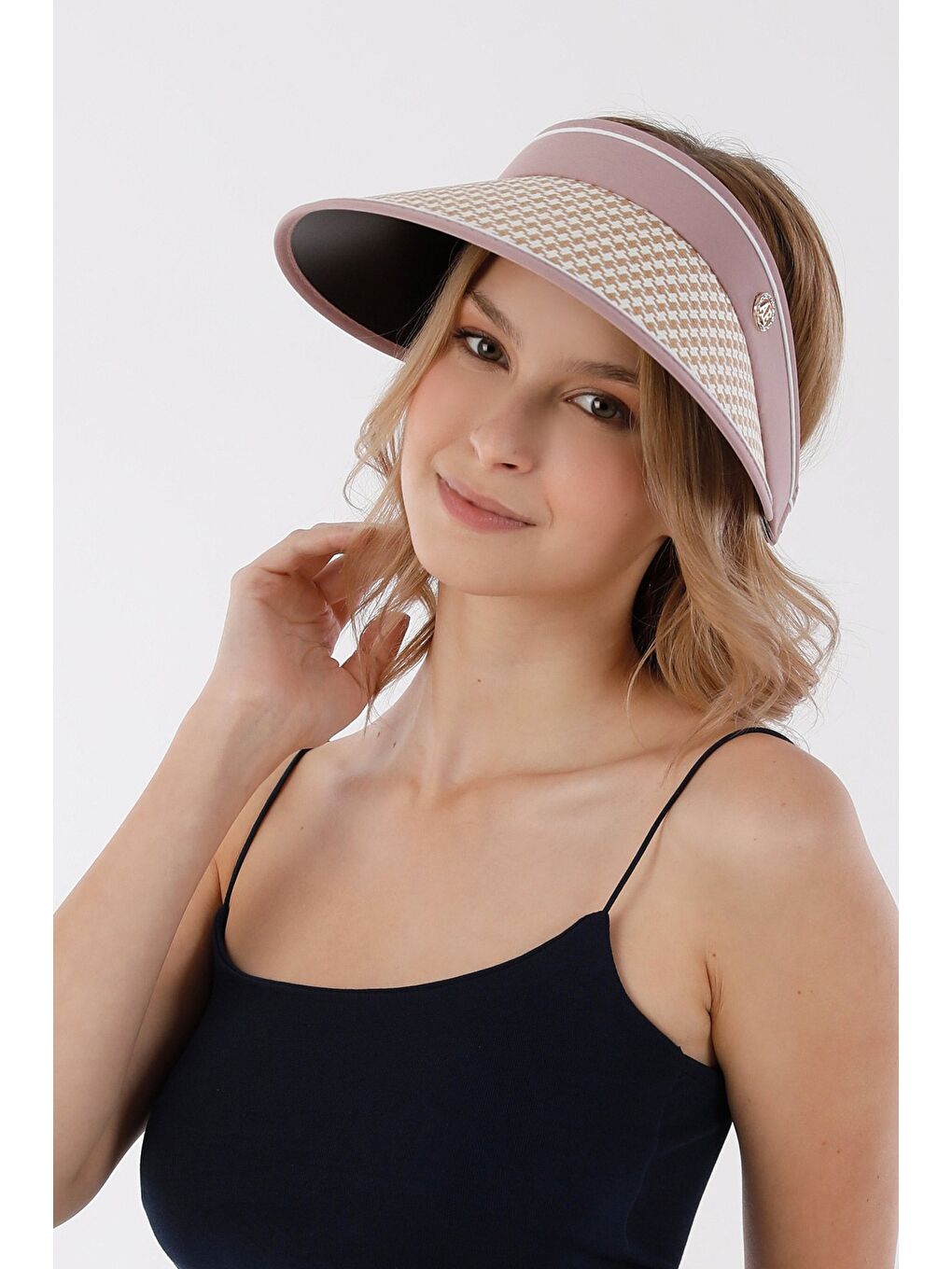 Pembe Kazayağı Desenli Siperli Ayarlanabilir Hasır Şapka