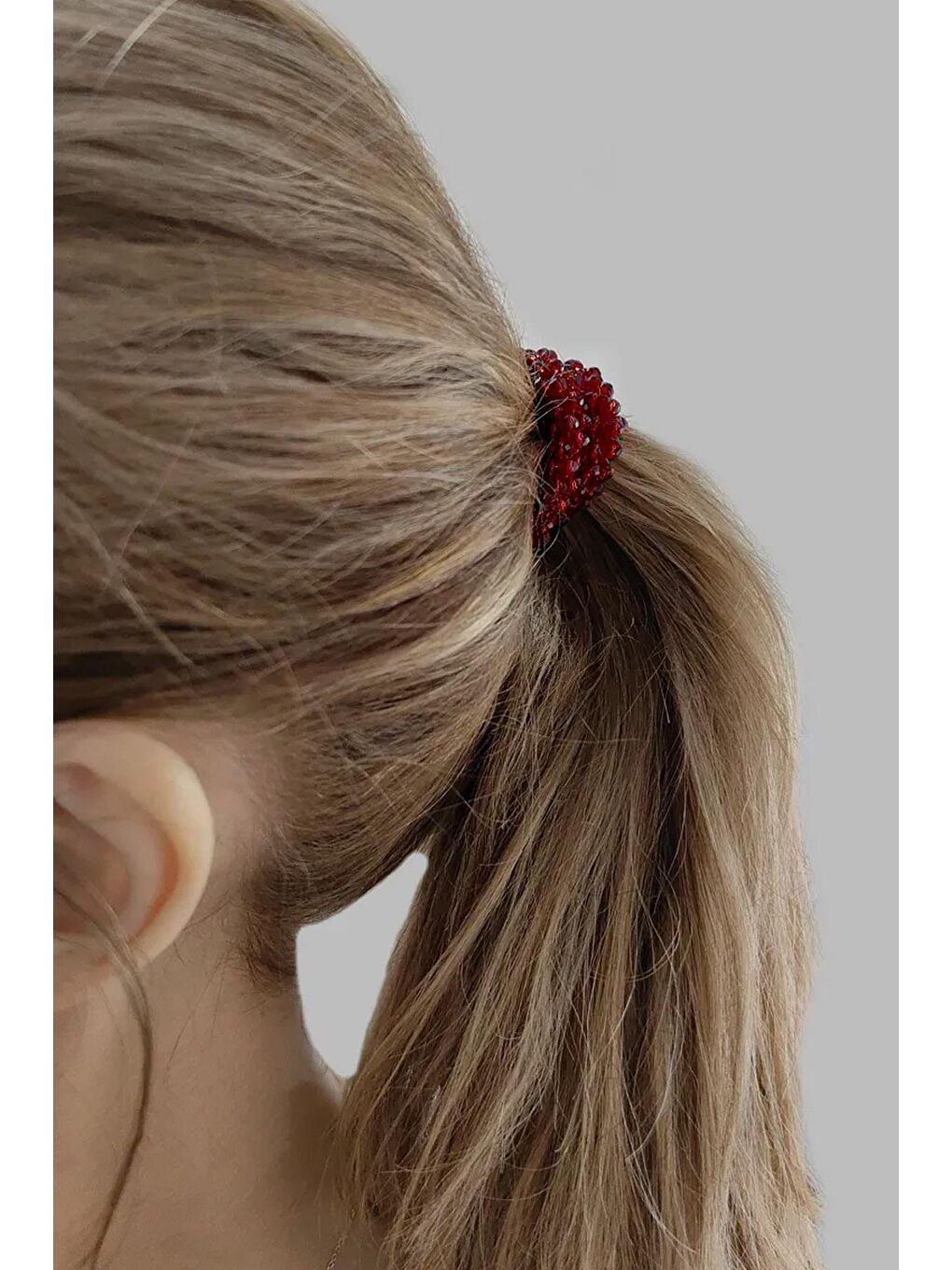 Bordo Kristal Taşlı Lastikli Saç Tokası-2