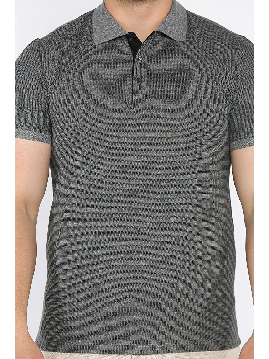 Antrasit Erkek Polo Yaka Yarım Düğmeli Tişört-3