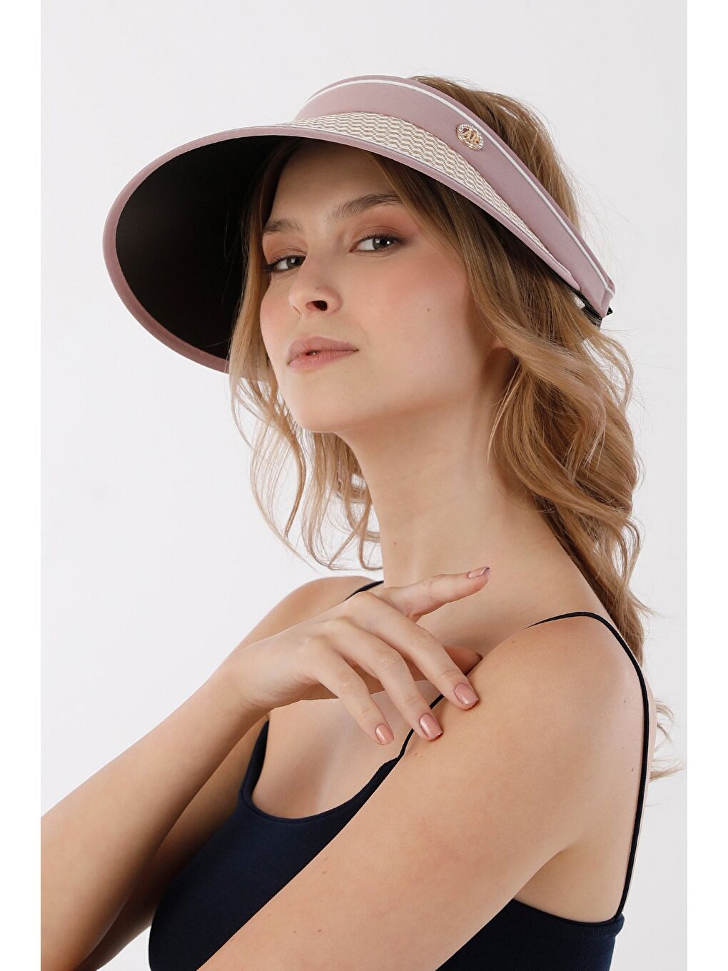 Pembe Kazayağı Desenli Siperli Ayarlanabilir Hasır Şapka-2