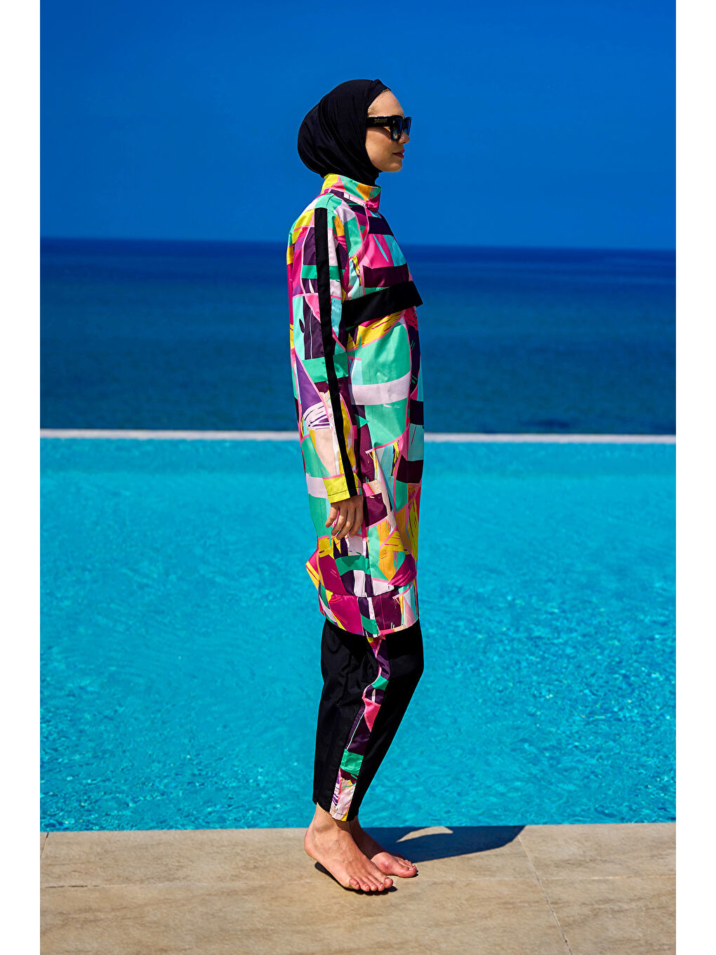 Siyah Tam Kapalı Tesettür Mayo Plaj Çantalı 4 Parça Set R2511-2