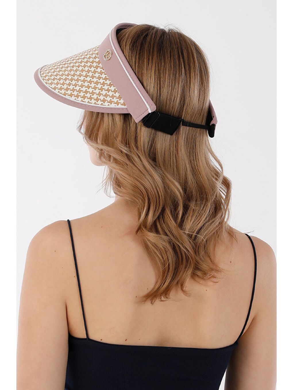 Pembe Kazayağı Desenli Siperli Ayarlanabilir Hasır Şapka-3