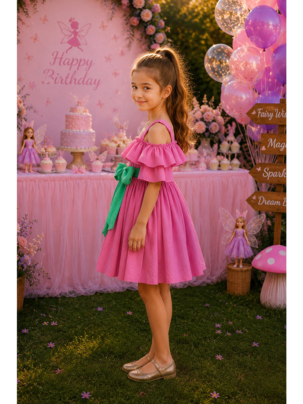 Pembe Pamuklu Kız Çocuk Elbise-2