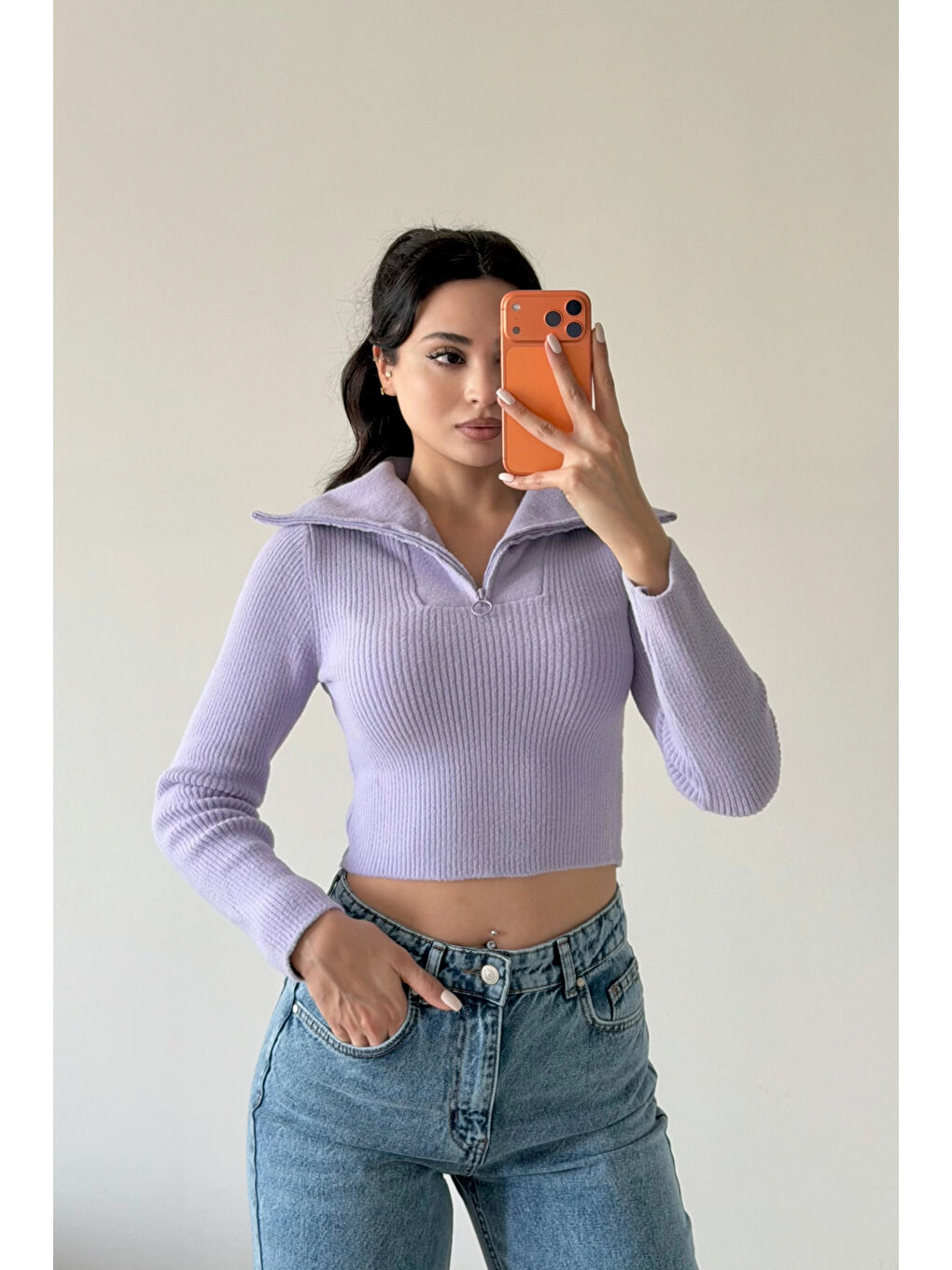 Kadın Lila Crop Kazak 1014-2022