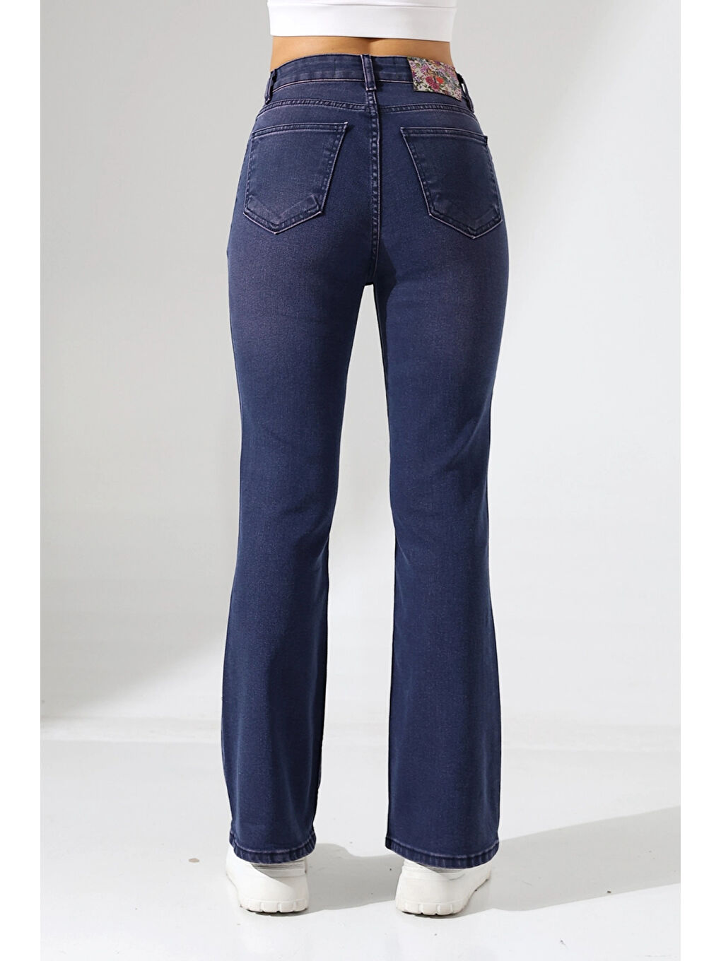 Lacivert Toparlayıcı Yüksek Bel İspanyol Paça Jean-4
