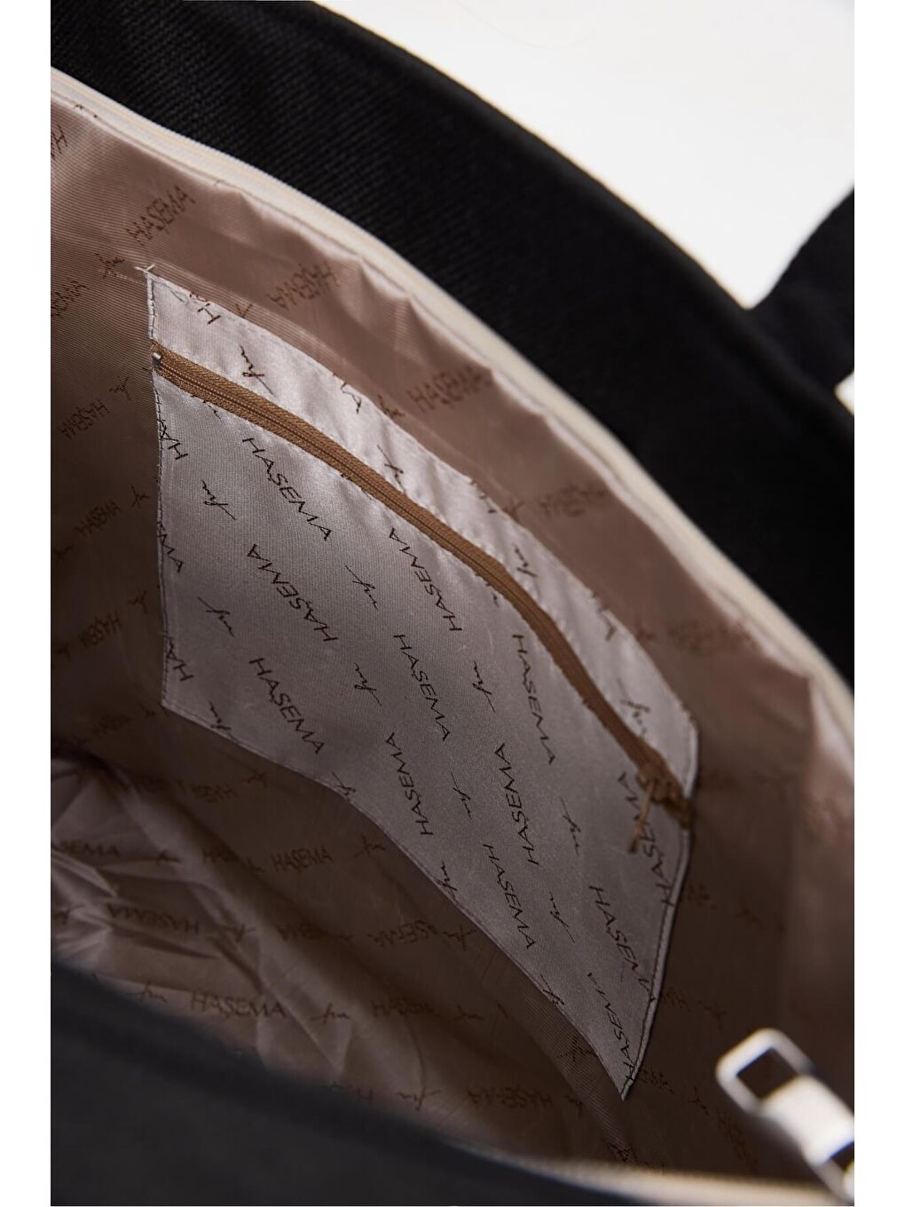 İmza Nakışlı Fermuarlı Keten Plaj Çantası Siyah 21-3