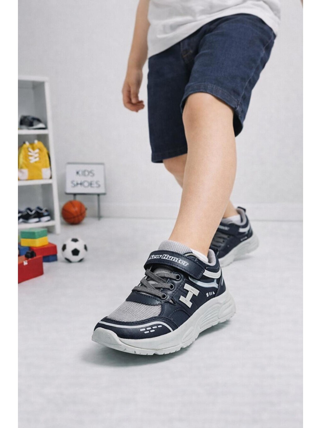 Lacivert Unisex Çocuk Spor Günlük Hafif Taban Cırtlı Bağcıklı Nefes Alabilen Kaymaz Okul Ve Günlük Sneaker-1