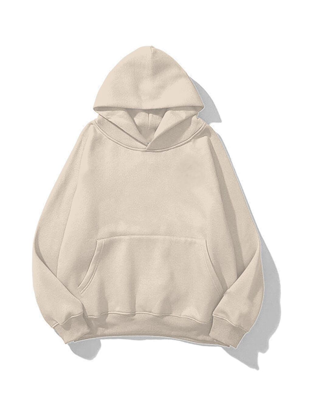 Unisex 3 İplik Bej Basic Sweatshirt Hoodie