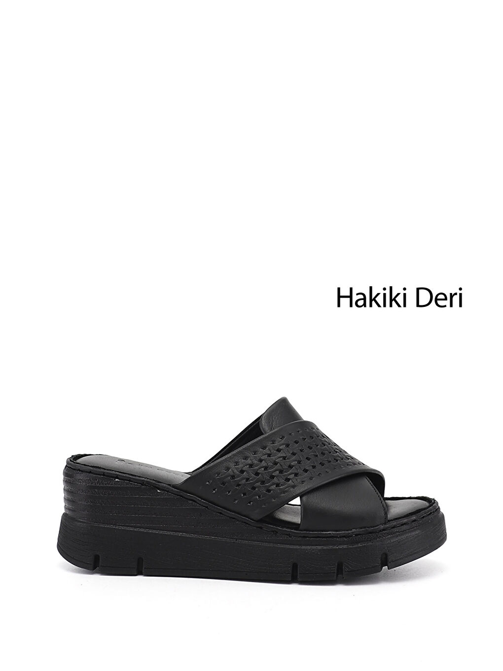 Siyah Kadın SİYAH Dolgu Topuklu Hakiki Deri Terlik