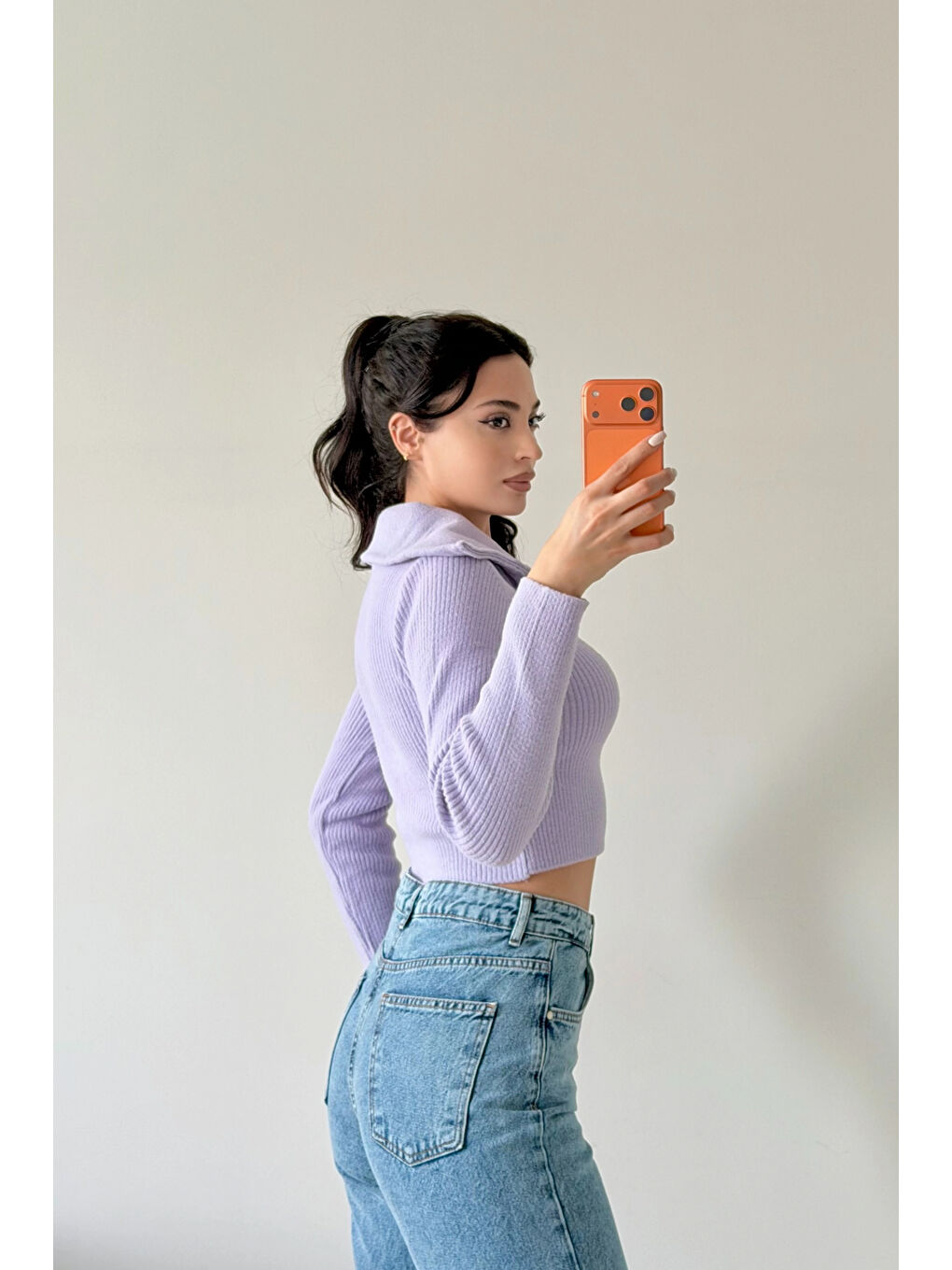 Kadın Lila Crop Kazak 1014-2022-1