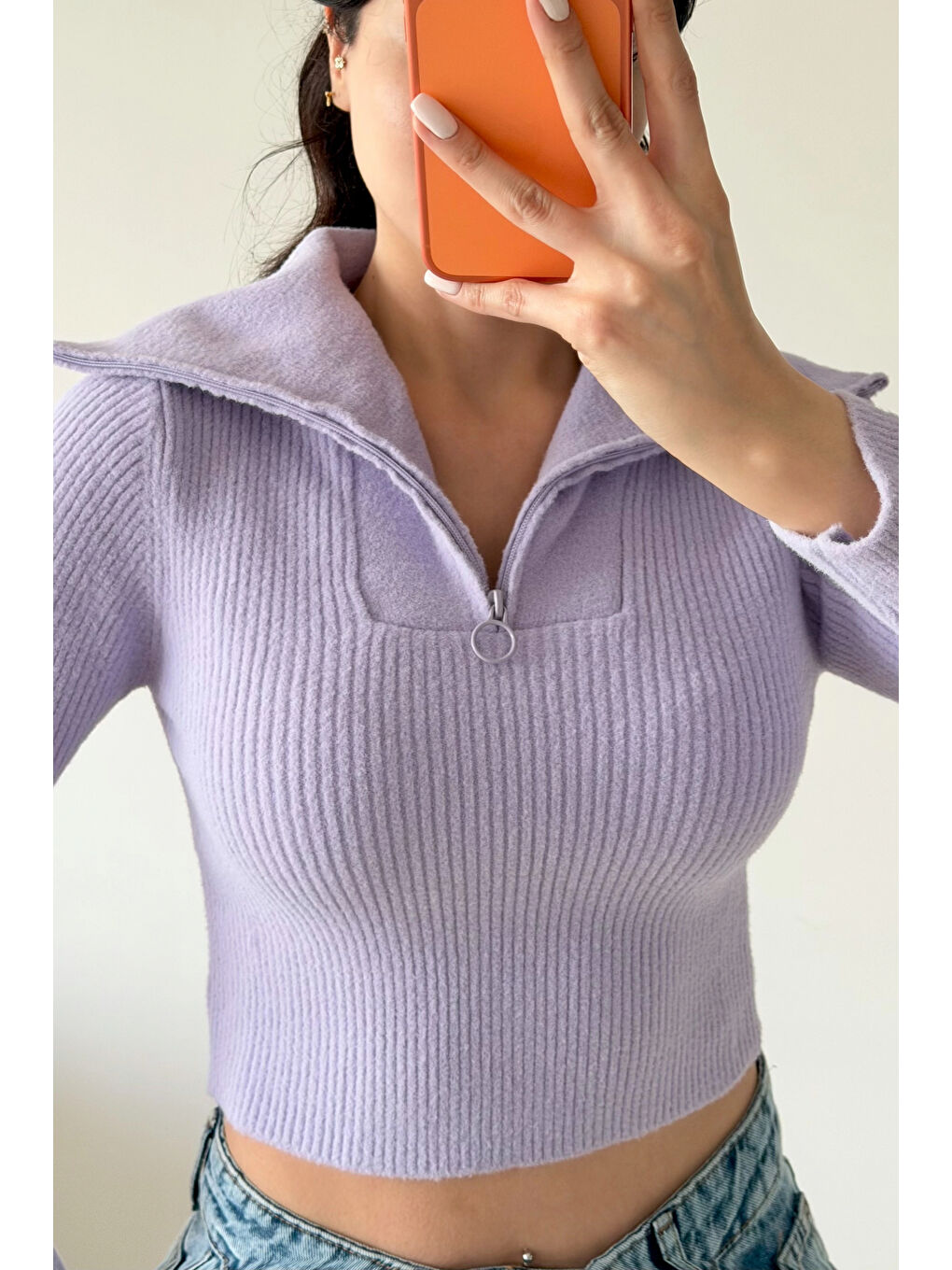 Kadın Lila Crop Kazak 1014-2022-2