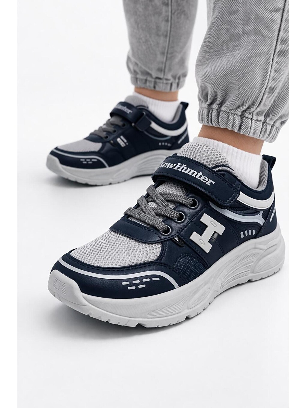 Lacivert Unisex Çocuk Spor Günlük Hafif Taban Cırtlı Bağcıklı Nefes Alabilen Kaymaz Okul Ve Günlük Sneaker-2