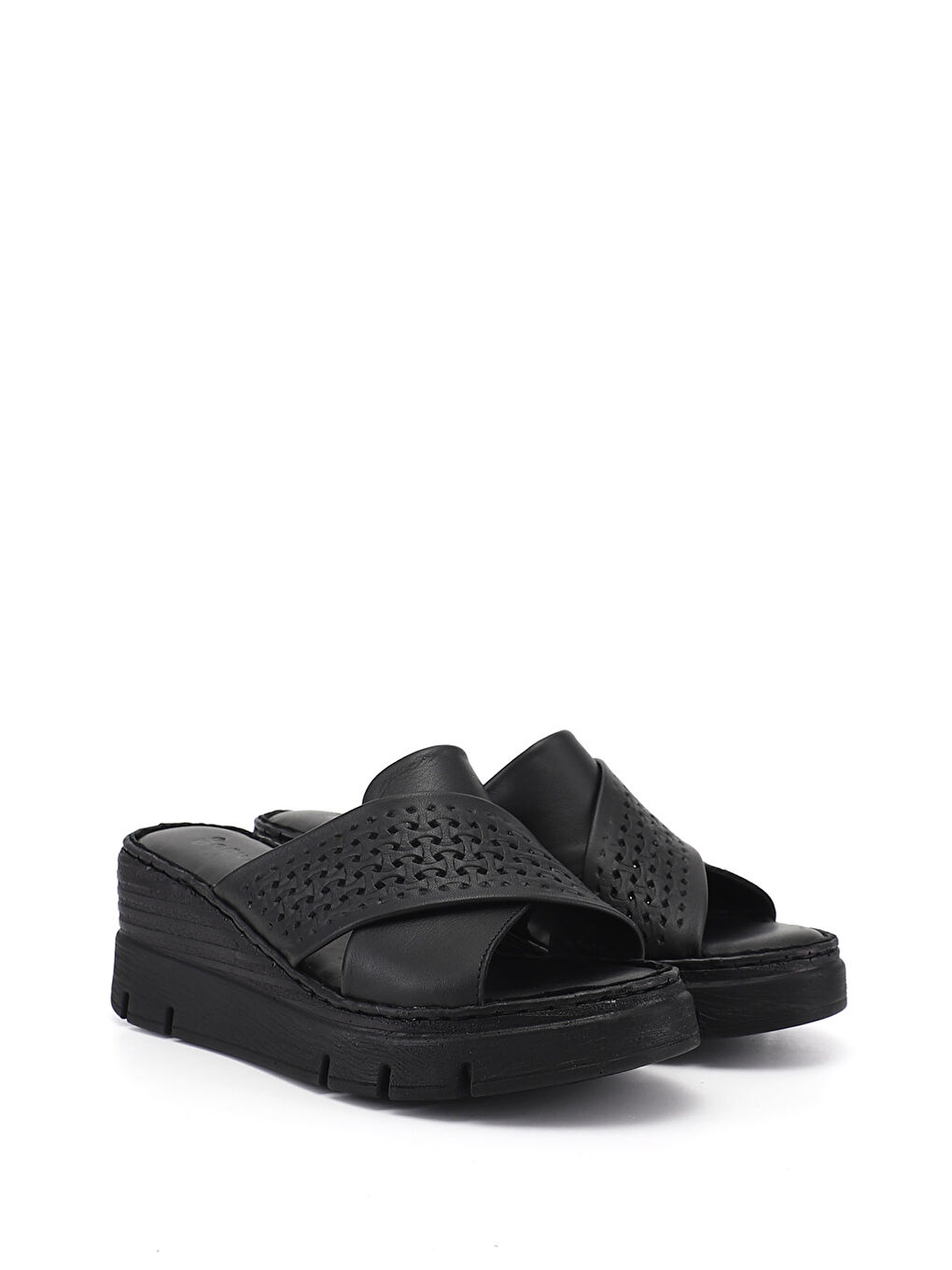 Siyah Kadın SİYAH Dolgu Topuklu Hakiki Deri Terlik-3