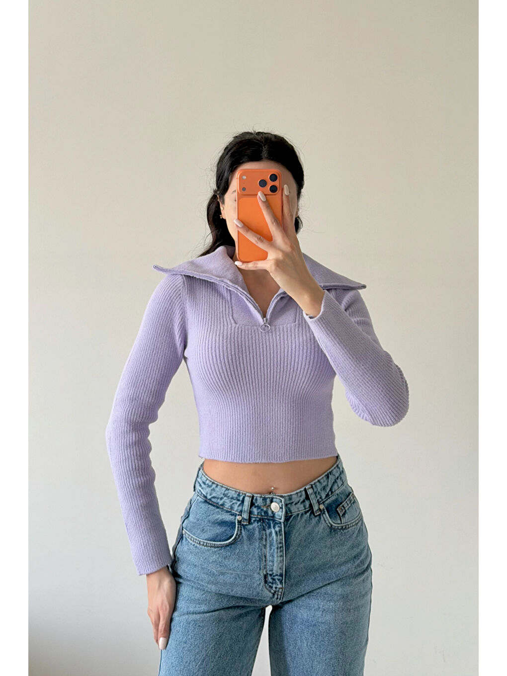 Kadın Lila Crop Kazak 1014-2022-4