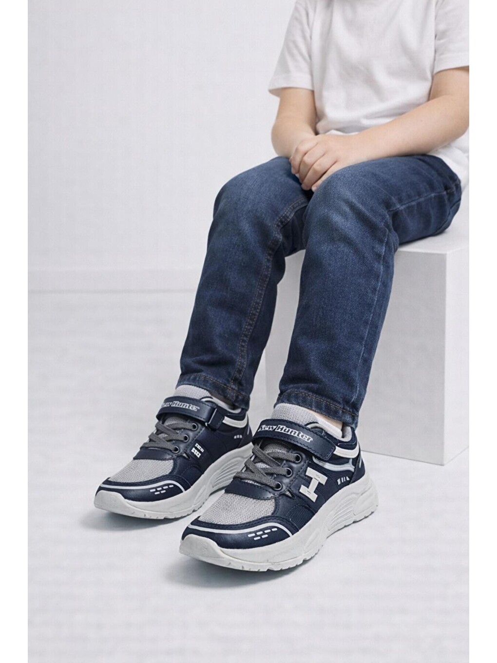 Lacivert Unisex Çocuk Spor Günlük Hafif Taban Cırtlı Bağcıklı Nefes Alabilen Kaymaz Okul Ve Günlük Sneaker-3