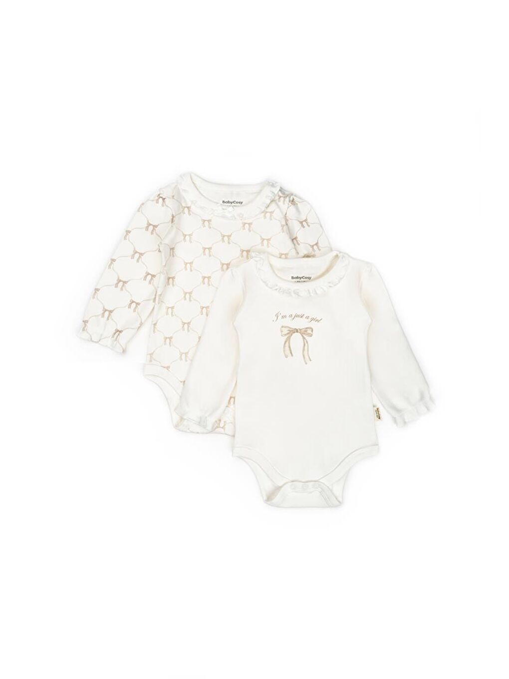 Bej Bebek 2li Uzun Kollu Zıbın Body %100 Organik Pamuk , Bebek - Yenidoğan- csy8139