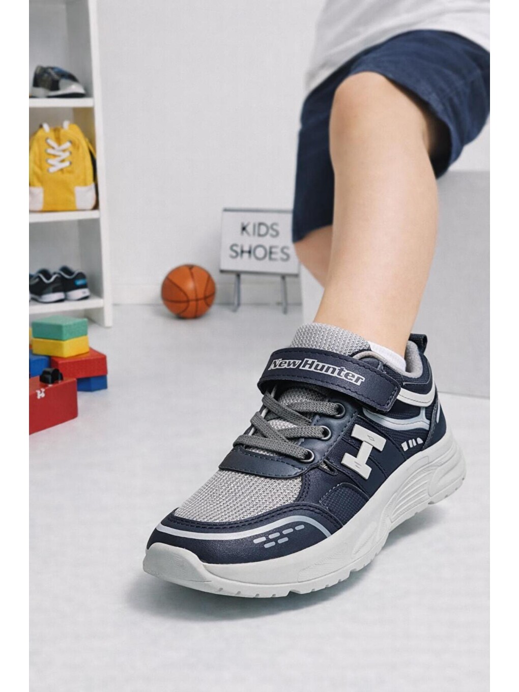 Lacivert Unisex Çocuk Spor Günlük Hafif Taban Cırtlı Bağcıklı Nefes Alabilen Kaymaz Okul Ve Günlük Sneaker-4