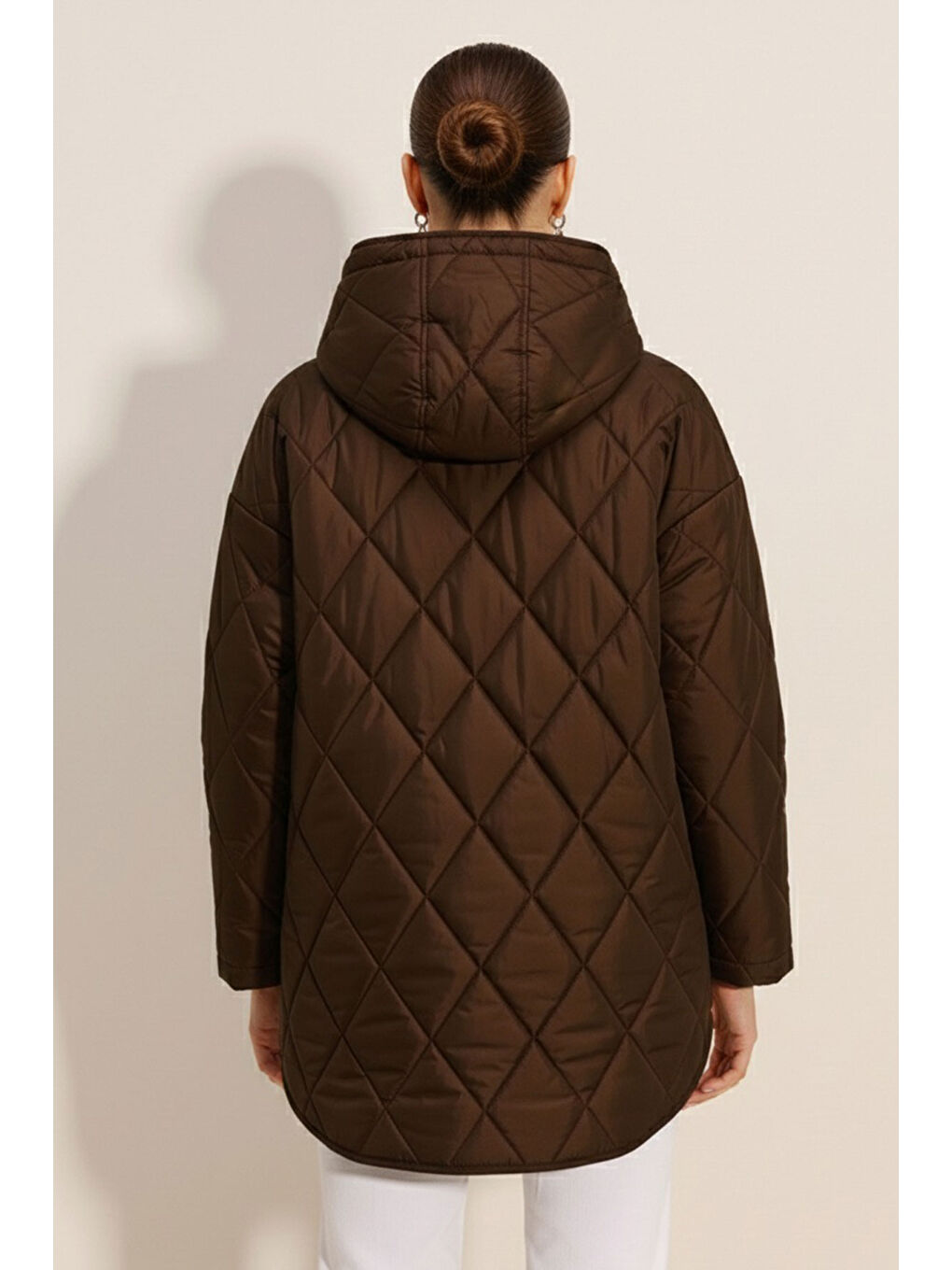 5181 Kapüşonlu Kapitone Mont - Kahverengi-2