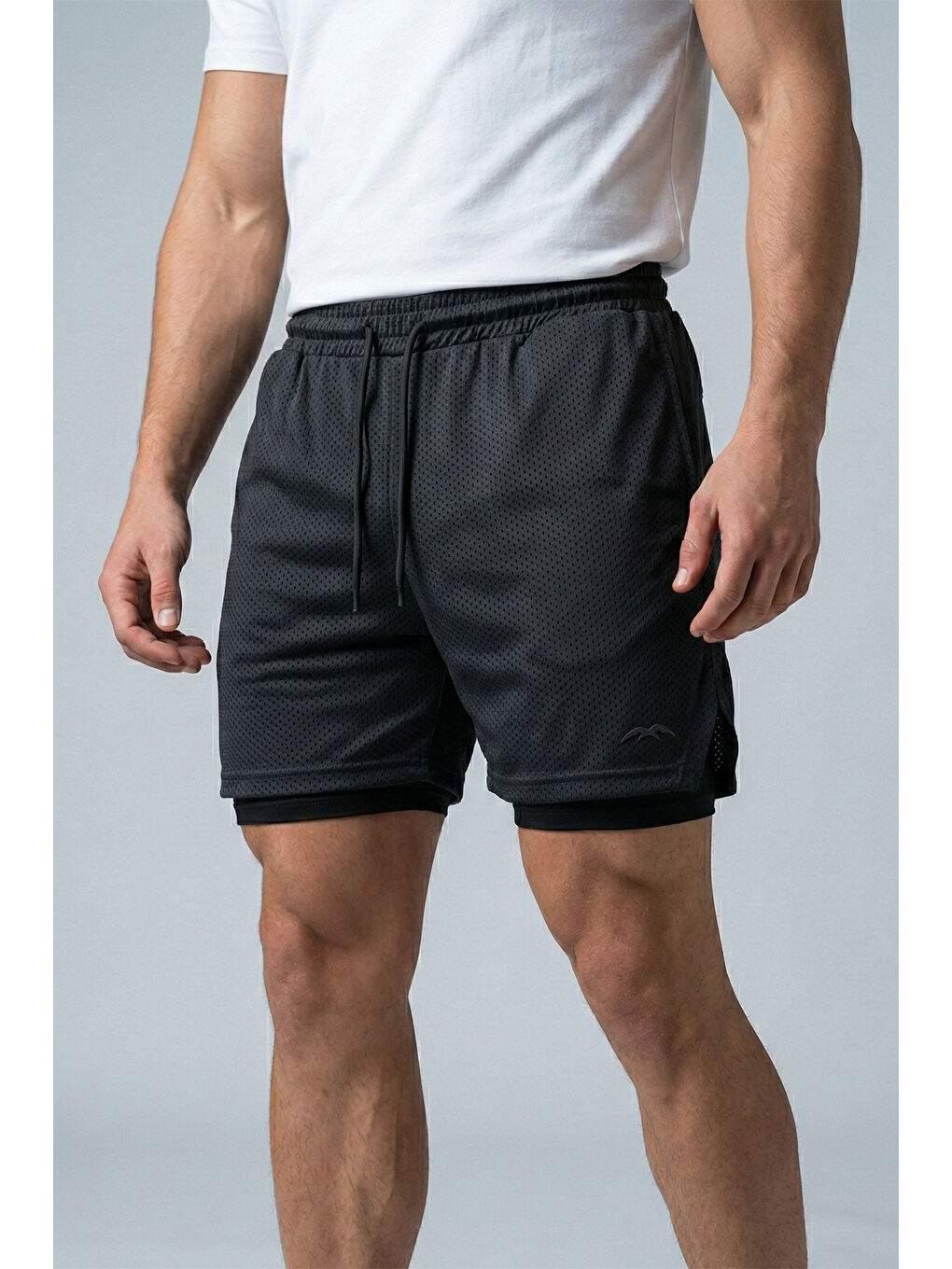 Erkek İçi Taytlı Spor Şortu 2062 Siyah-3