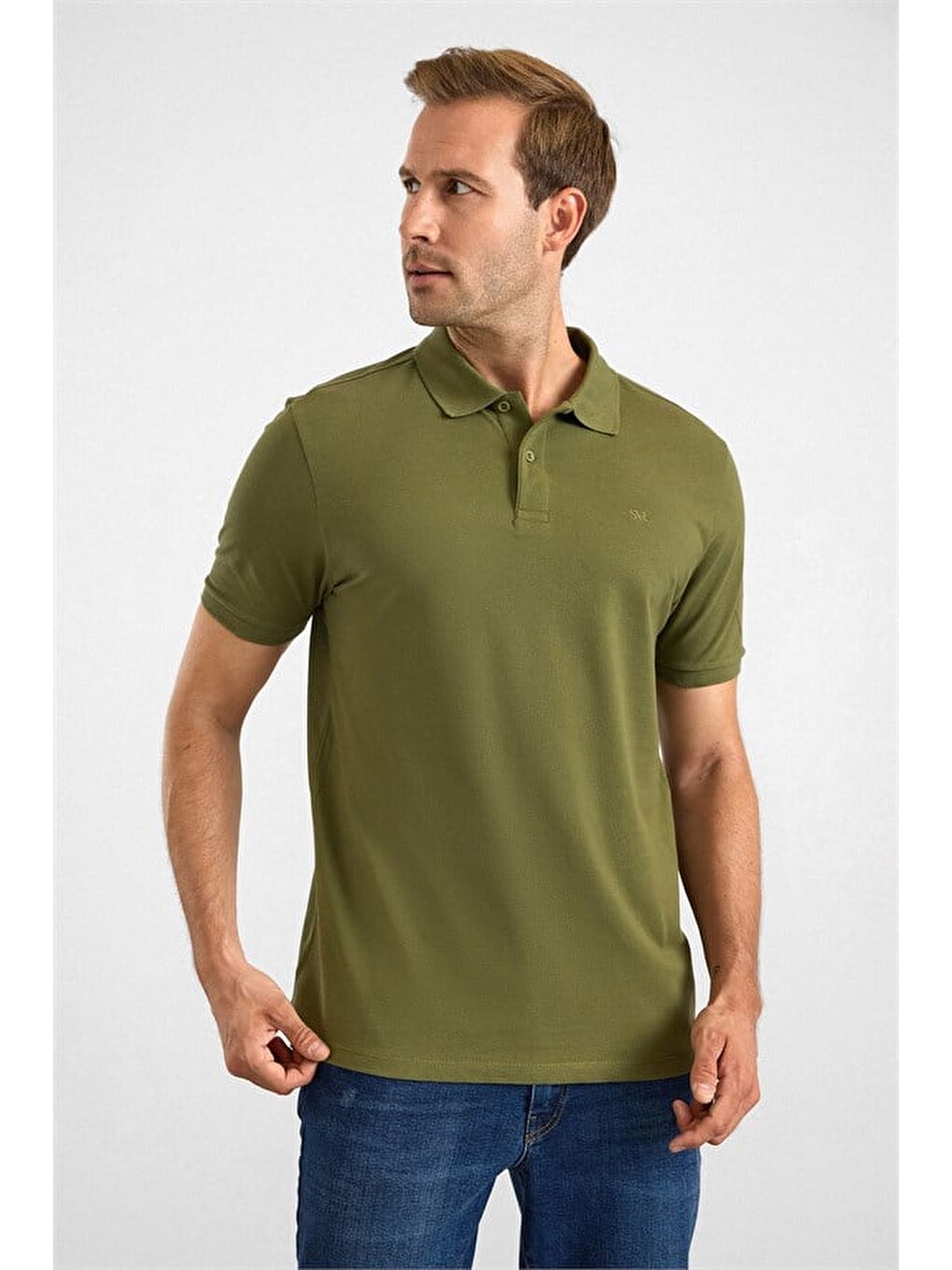 Haki Slim Düz Baskısız Pike Düğmeli Polo Yaka Tişört-2