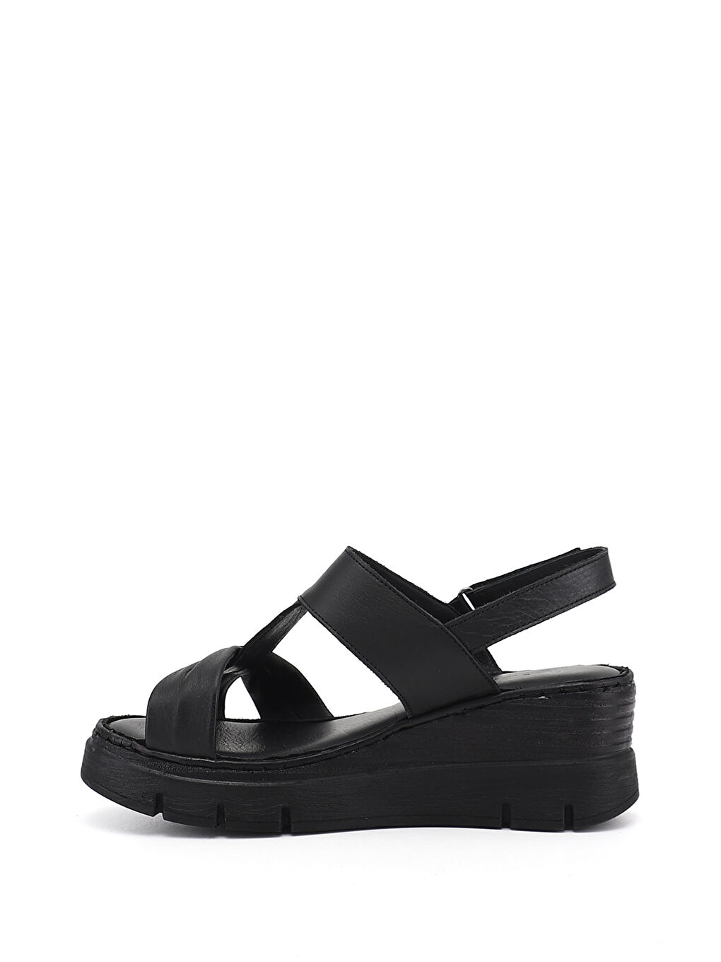 Siyah Kadın SİYAH Dolgu Topuklu Hakiki Deri Sandalet-4