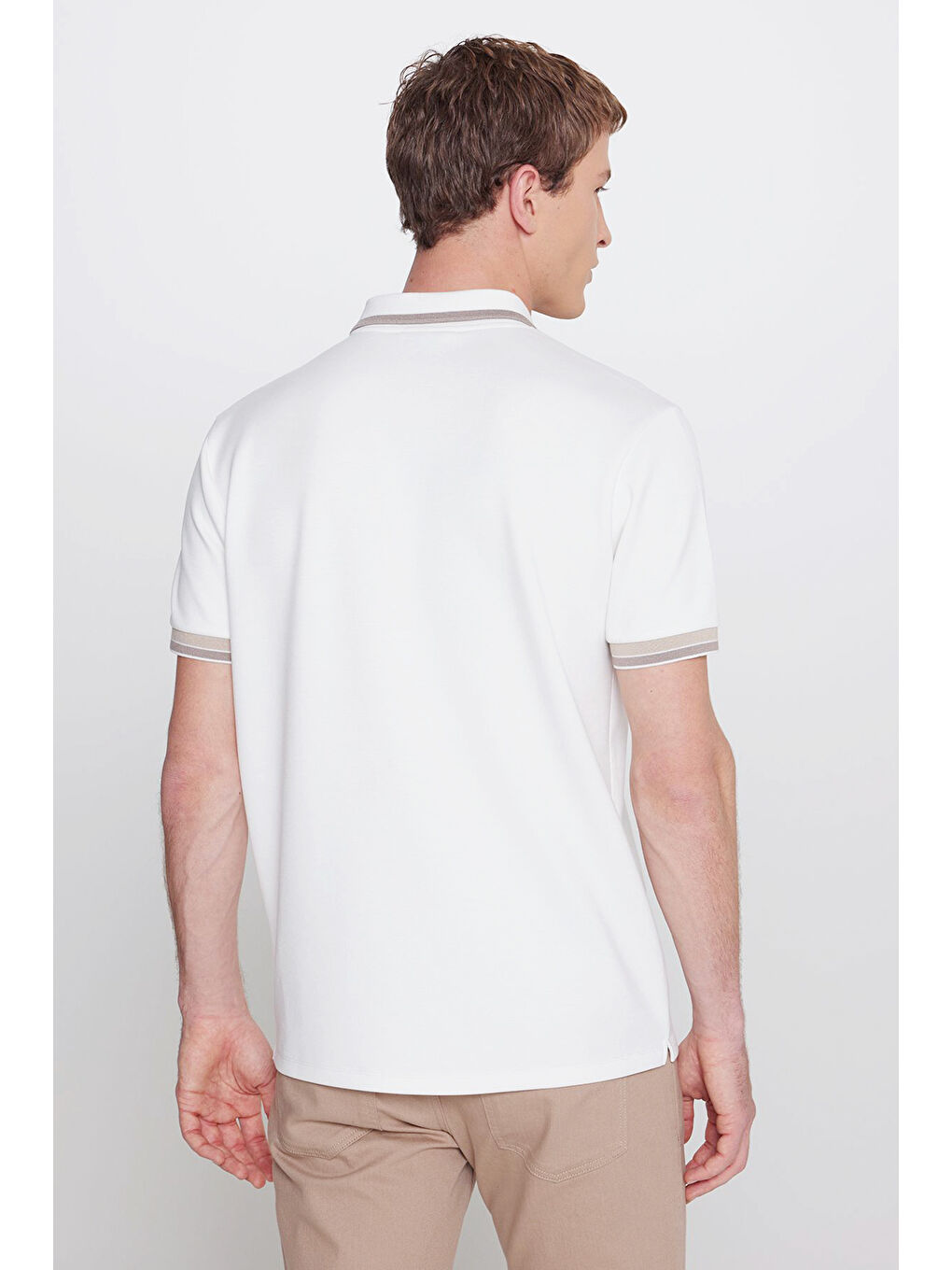 Erkek Ekru Slim Fit Dar Kesim Polo Yaka Esnek Tişört-5