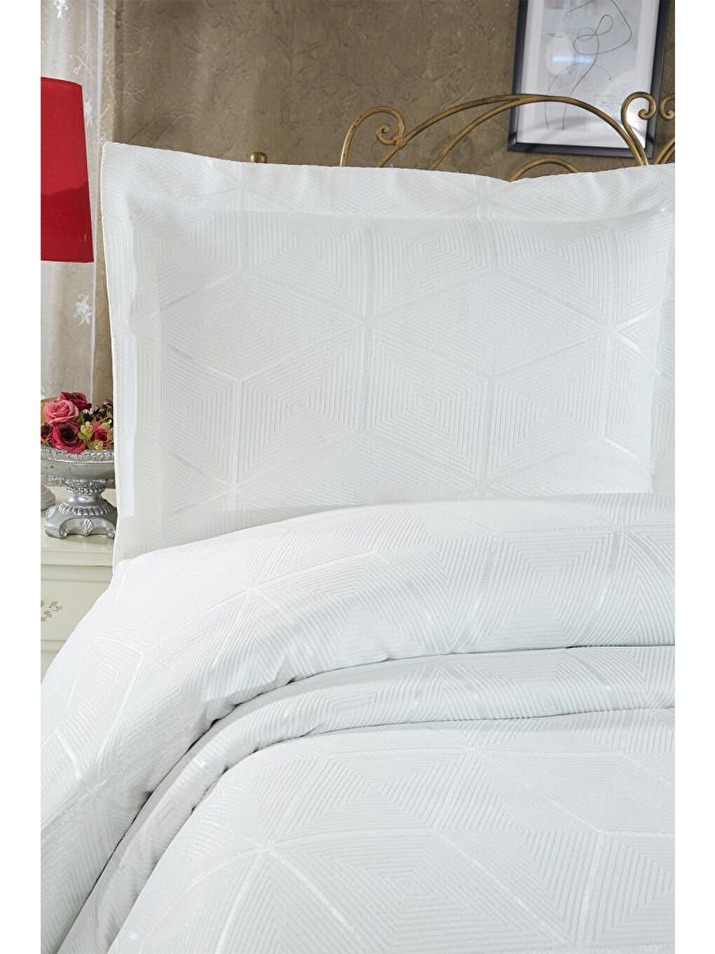 Ekru Verona 3 Parça Çift Kişilik Yatak Örtüsü Krem-2