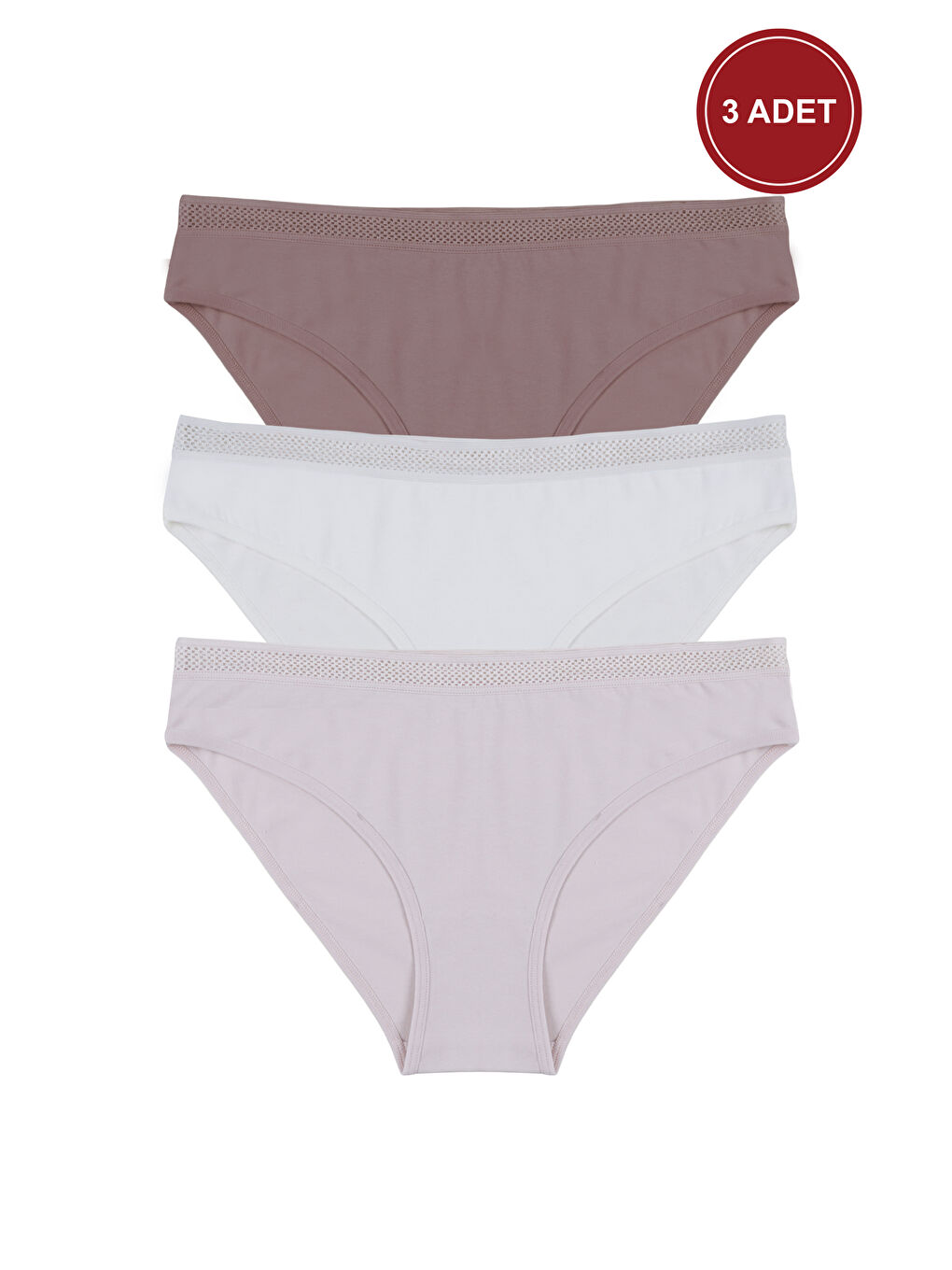 Lila Kadın 3'lü File Lastikli Pamuklu Külot