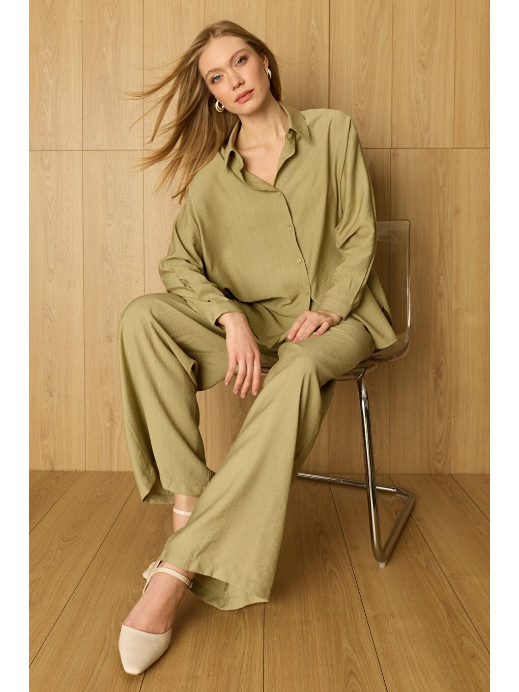 Yeşil Basic Düğmeli Salaş Krinkıl 2 Li Takım