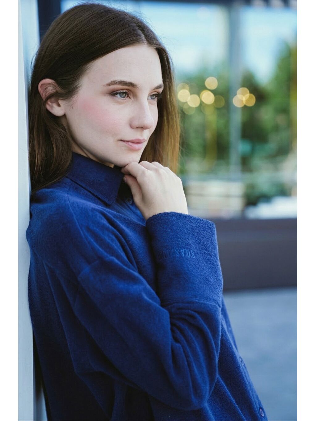 Lacivert Hawaii Kadın %100 Pamuk Havlu Kumaş Oversize Gömlek-1