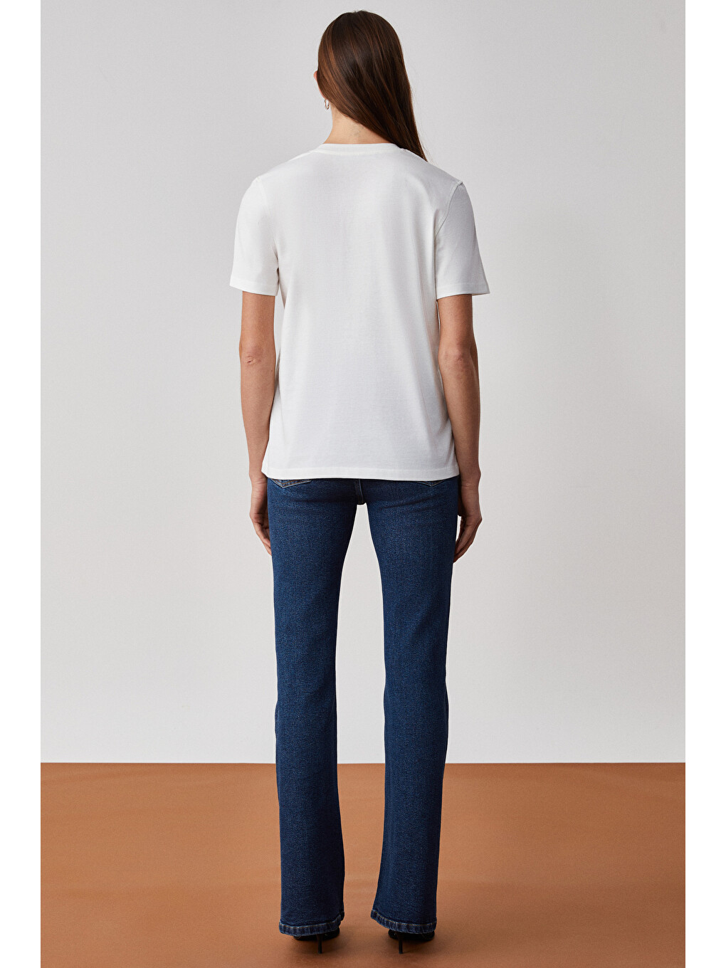 Beyaz ALINE Kadın %100 organik Pamuk Derin V Yakalı Comfort Fit BEYAZ T-Shirt-3