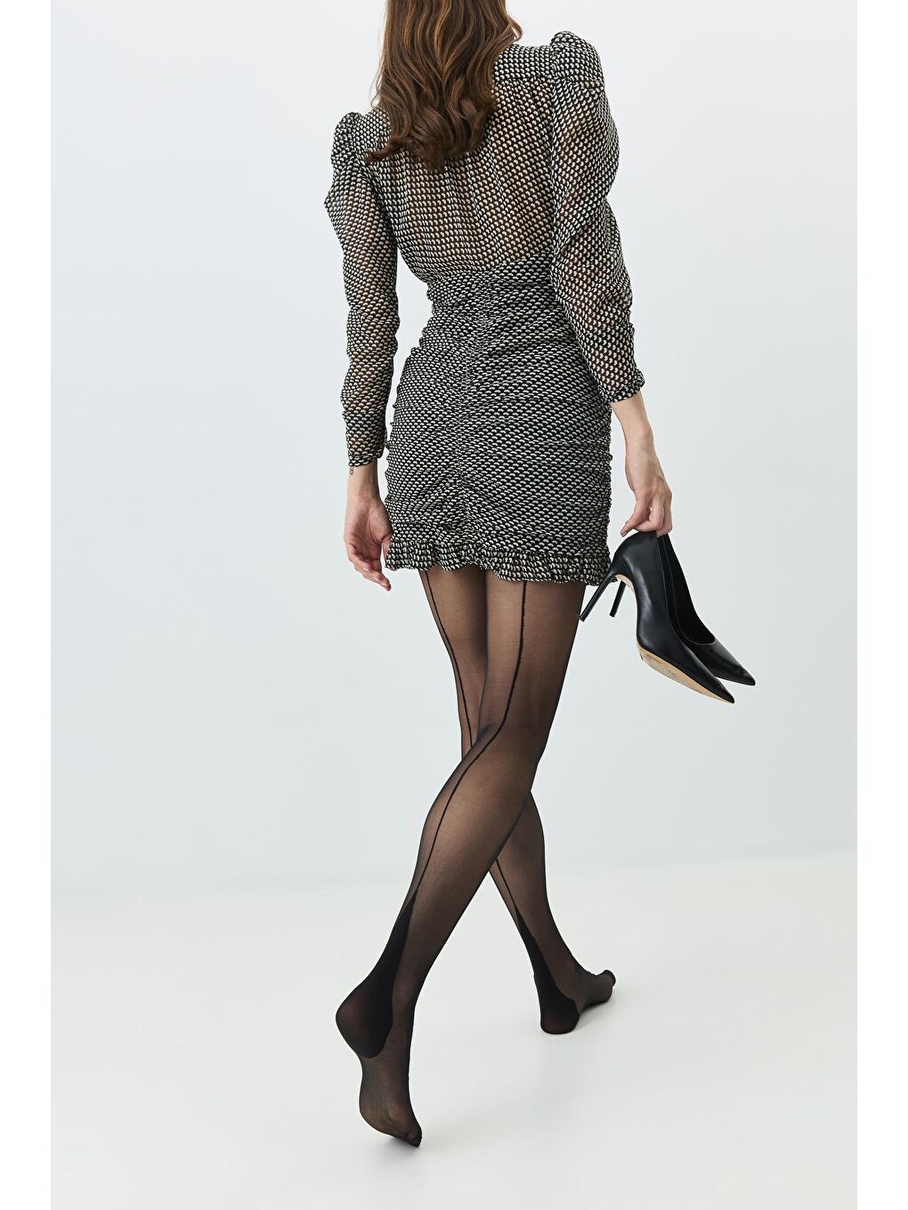 İnce 15 Denye 2'Li Arkası Çizgili Külotlu Çorap Siyah