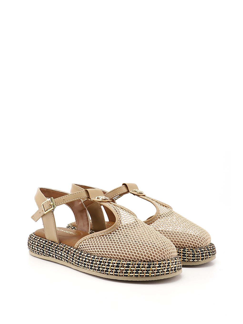 Bej Kadın AÇIK NUDE Fileli Düz Tabanlı Sandalet-1