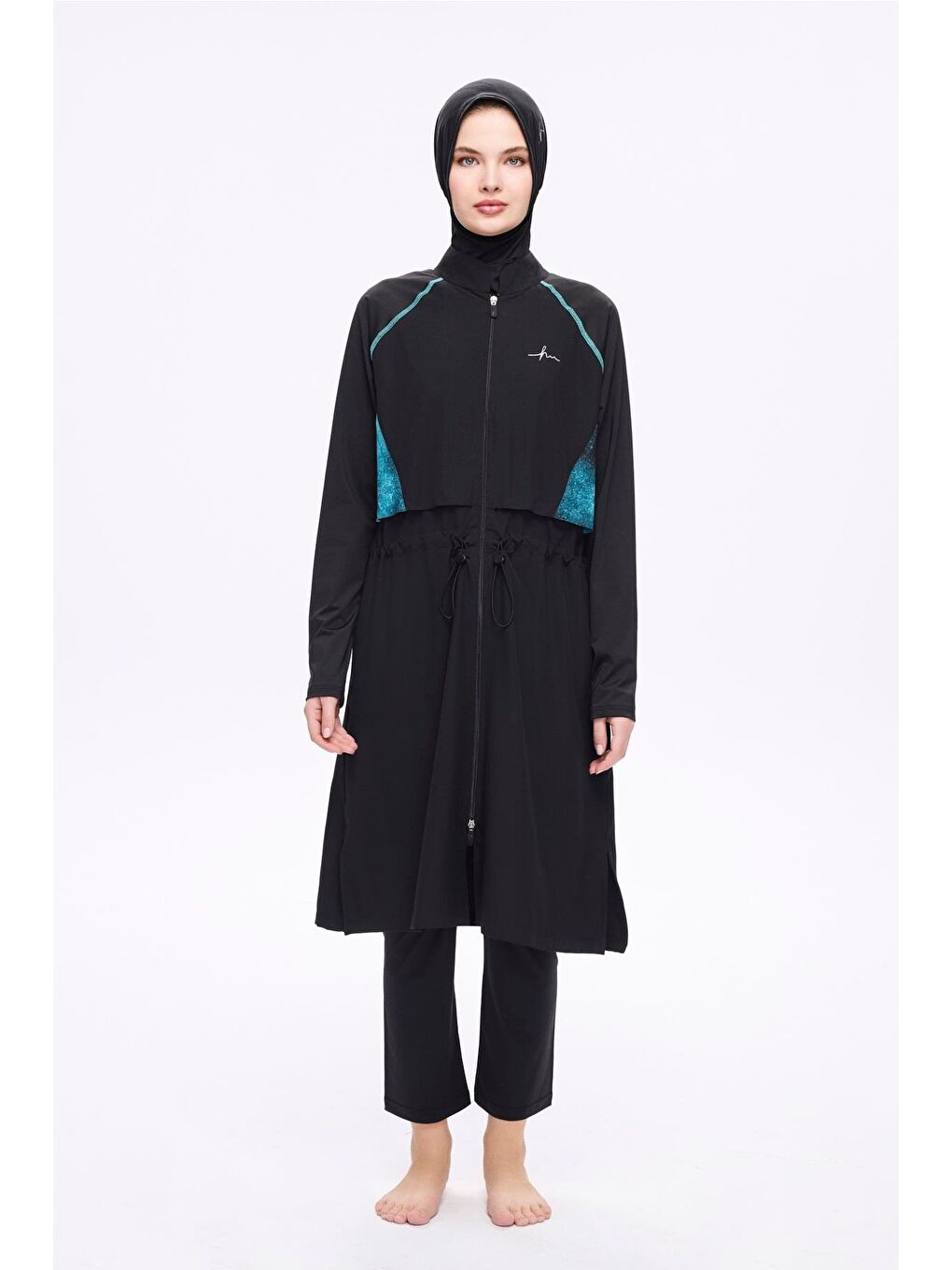 Kol Altı Desenli Siyah 5 Parça Tam Tesettür Mayo Takımı 5018