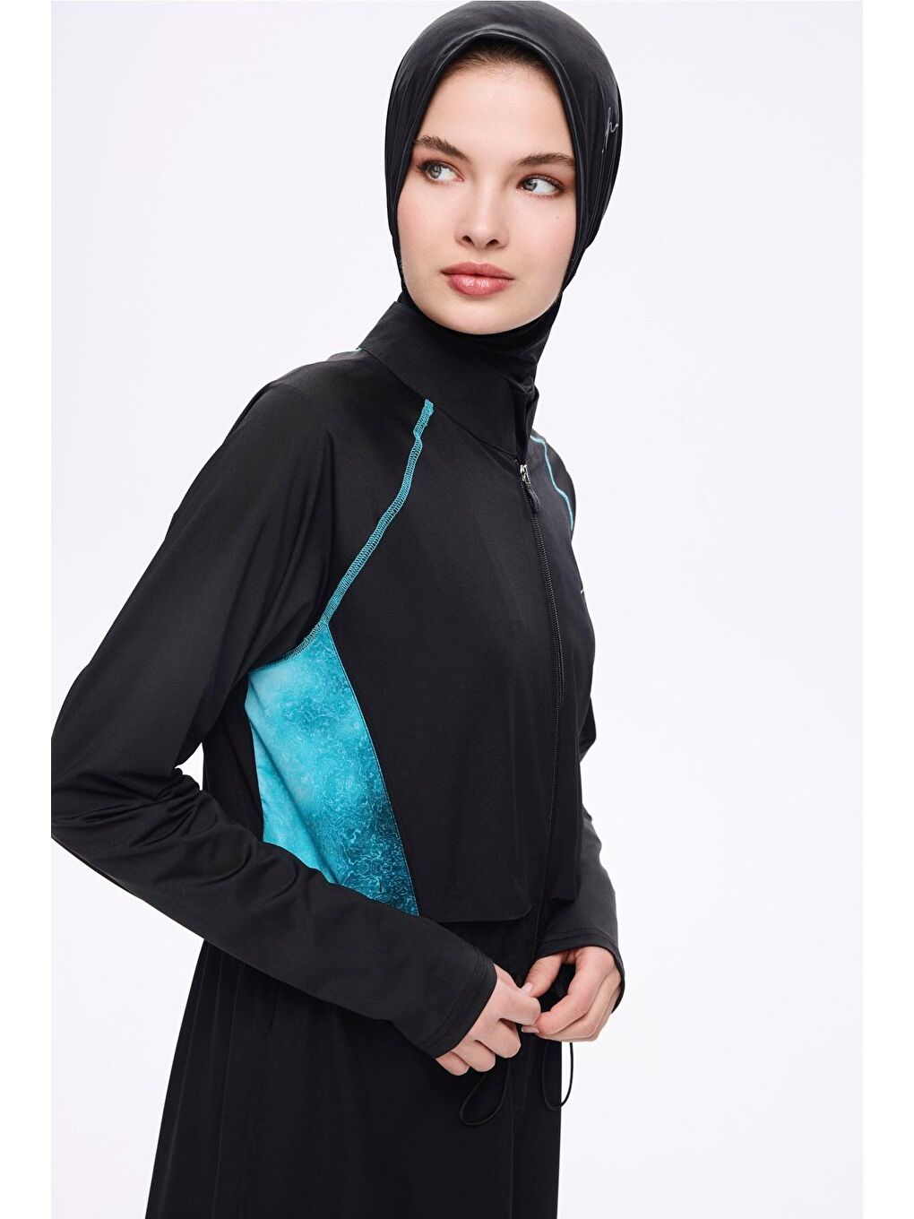 Kol Altı Desenli Siyah 5 Parça Tam Tesettür Mayo Takımı 5018-2