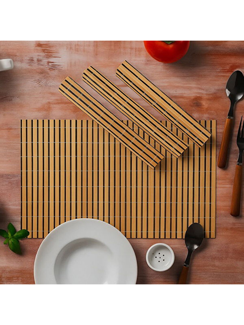 Bambu 4'lü Amerikan Servis - Kahverengi - 40x30 cm