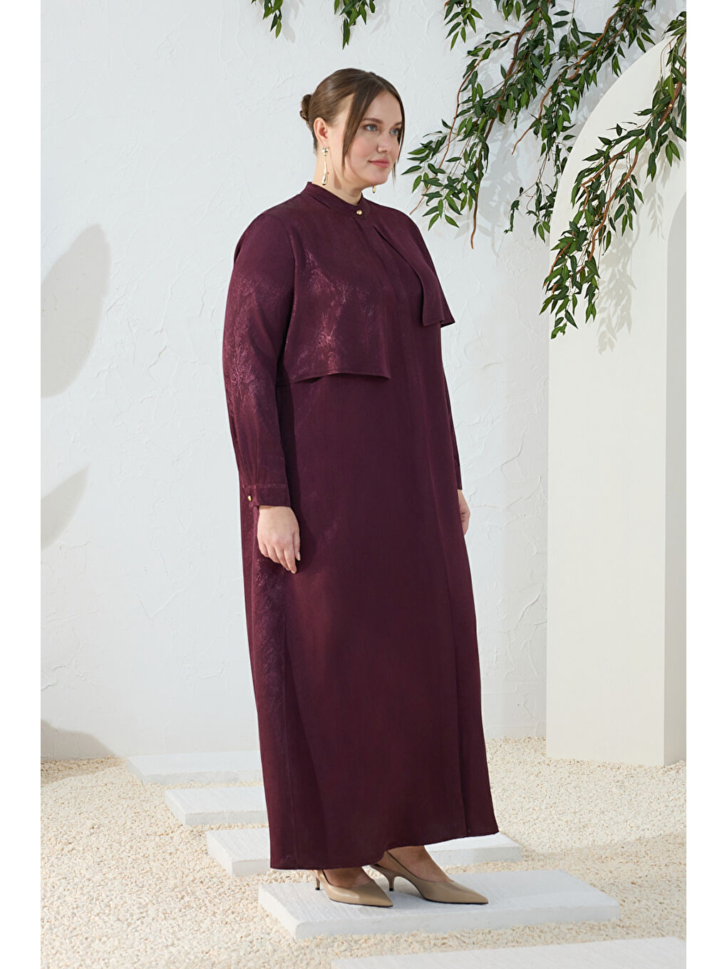 Bordo Asimetrik Rüzgarlı Ferace-3