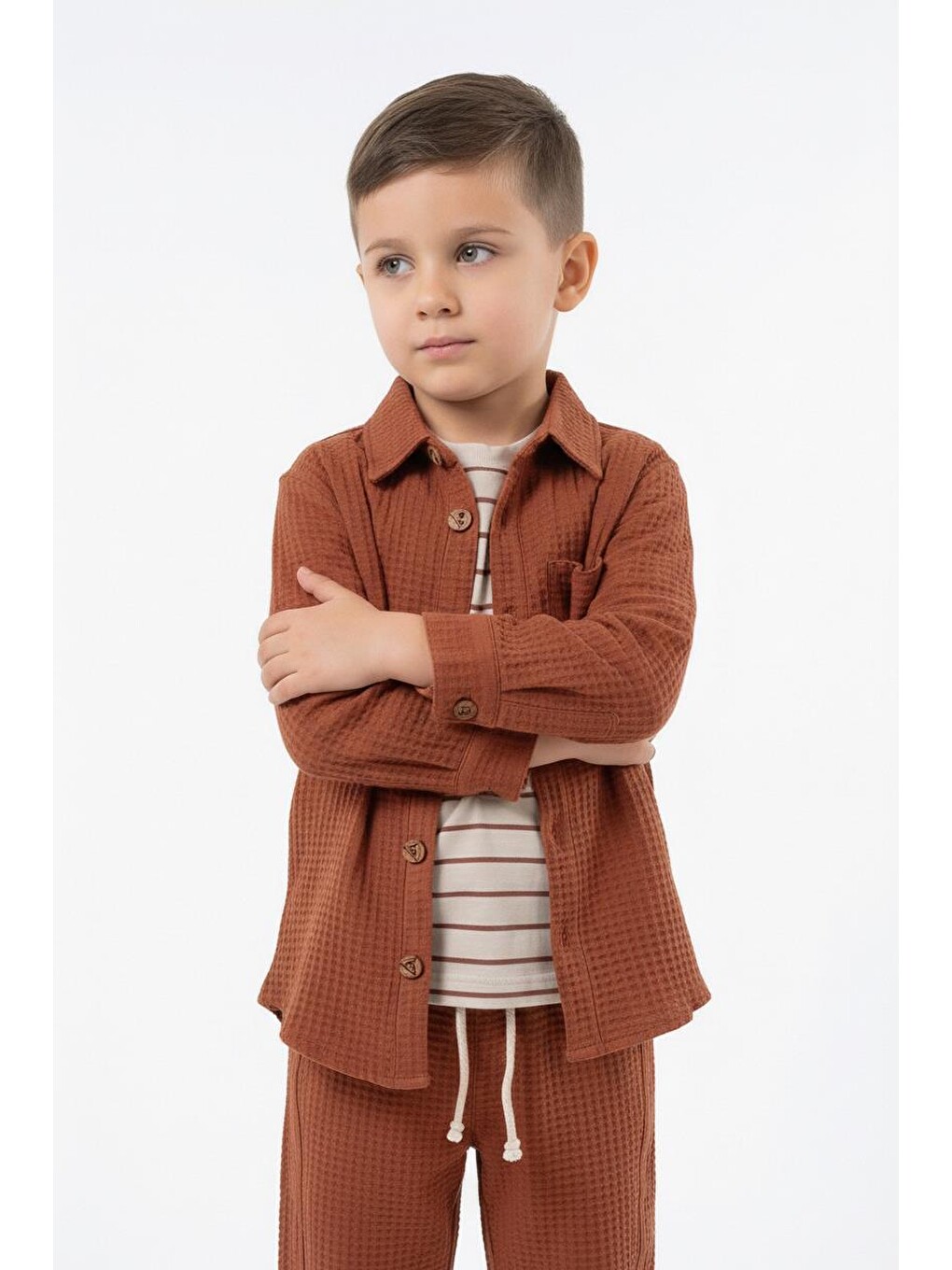Kahverengi Mevsimlik Casual 3lü Takım-5