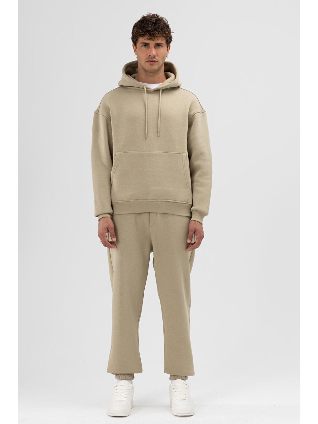 Basic Oversize Kapüşonlu Sweatshirt Haki